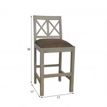 SOLID WOOD COUNTER STOOL W/ FULL HIDE LEATHER SEAT
