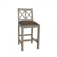 SOLID WOOD COUNTER STOOL W/ FULL HIDE LEATHER SEAT