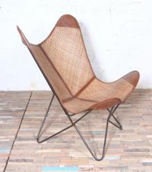 WOVEN MATERIAL, LEATHER & IRON BUTTERFLY CHAIR