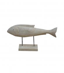 HAND CARVED SOLID WOOD FISH ON STAND
