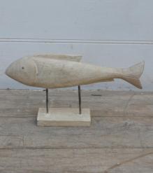 HAND CARVED SOLID WOOD FISH ON STAND