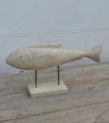 HAND CARVED SOLID WOOD FISH ON STAND