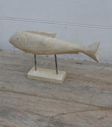 HAND CARVED SOLID WOOD FISH ON STAND