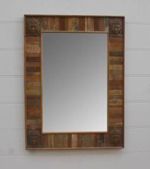 SOLID RECLAIMED WOOD FRAME W/ BRASS CASTINGS BUDDHA MIRROR