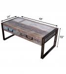 SOLID RECLAIMED TEAK WOOD & IRON COFFEE TABLE W/ DRAWERS