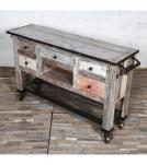 SOLID RECLAIMED TEAK WOOD, GLASS & IRON TROLLEY CABINET