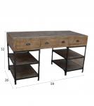 SOLID WOOD & IRON DESK W/ 3 DRAWERS & 4 SHELVES