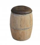 SOLID WOOD BARREL STORAGE STOOL W/ UPHOLSTERED LEATHER COVER