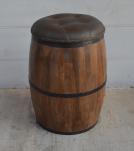 SOLID WOOD BARREL STORAGE STOOL W/ UPHOLSTERED LEATHER COVER