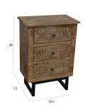 SOLID HAND CARVED WOOD 3 DRAWER NIGHTSTAND / END TABLE