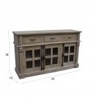 SOLID WOOD & GLASS SIDEBOARD W/ 3 DRAWERS & 3 DOORS