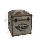 Canvas, Leather + Wood Storage Ottoman