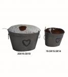 FARMHOUSE METAL & COWHIDE STORAGE BUCKETS W/ REMOVEABLE LIDS