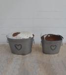 FARMHOUSE METAL & COWHIDE STORAGE BUCKETS W/ REMOVEABLE LIDS