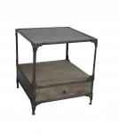 SOLID WOOD & IRON 1 DRAWER END TABLE NIGHTSTAND