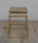SET OF 2 SOLID WOOD & IRON END TABLES