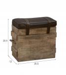 SOLID WOOD & LEATHER STOOL 