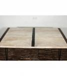 RECLAIMED SOLID TEAK WOOD TABLE W/ METAL TRIM