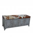 IRON LOCKER BENCH W/ LEATHER UPHOLSTERED SEAT