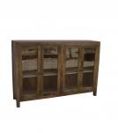 SOLID WOOD & GLASS 4 DOOR SIDEBOARD W/ DRAWERS