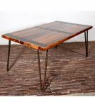 RECLAIMED SOLID TEAK WOOD TABLE W/ METAL TRIM