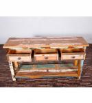 SOLID RECLAIMED TEAK WOOD CONSOLE WITH 3 DRAWERS & SHELF