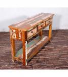 SOLID RECLAIMED TEAK WOOD CONSOLE WITH 3 DRAWERS & SHELF