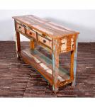 SOLID RECLAIMED TEAK WOOD CONSOLE WITH 3 DRAWERS & SHELF