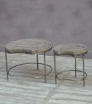 SET OF 2 SOLID WOOD & IRON TABLES