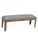 SOLID WOOD & CLOTH UPHOLSTERED BENCH