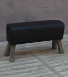 LEATHER & WOOD UPHOLSTERED STOOL