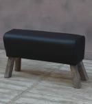LEATHER & WOOD UPHOLSTERED STOOL