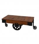SOLID WOOD & IRON ROLLING CART COFFEE TABLE
