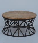 ROUND SOLID WOOD & IRON COFFEE TABLE