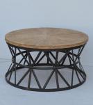 ROUND SOLID WOOD & IRON COFFEE TABLE