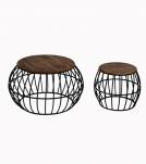 SET OF 2 SOLID WOOD & IRON TABLES