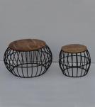 SET OF 2 SOLID WOOD & IRON TABLES
