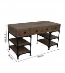 SOLID WOOD & IRON DESK W/ 3 DRAWERS & 4 SHELVES