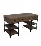 SOLID WOOD & IRON DESK W/ 3 DRAWERS & 4 SHELVES