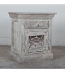 WOODEN 1/1 DRW BEDSIDE WITH GLASS
