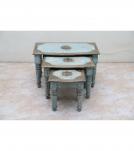 WOODEN STOOL SET OF 3 WITH BRASS