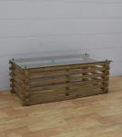 SOLID WOOD COFFEE TABLE W/ GLASS TOP