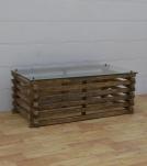 SOLID WOOD COFFEE TABLE W/ GLASS TOP