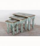 WOODEN STOOL SET OF 3 WITH BRASS