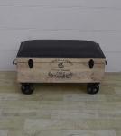 SOLID WOOD & LEATHER TRUNK ON WHEELS