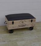 SOLID WOOD & LEATHER TRUNK ON WHEELS