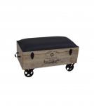 SOLID WOOD & LEATHER TRUNK ON WHEELS