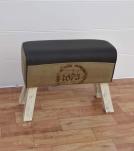 LEATHER, CLOTH & WOOD UPHOLSTERED BENCH