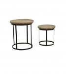 SET OF 2 STACKING SIDE TABLES WOOD & IRON