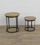 SET OF 2 STACKING SIDE TABLES WOOD & IRON